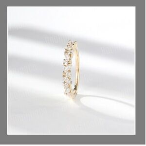 Vintage Moissanite Wedding Band round and marquise cut diamond Size 6 3/4